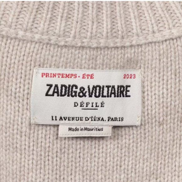 NWT Zadig & Voltaire Halton Intarsia-Knit cashmere jumper - Neutrals Sz L - Picture 6 of 8
